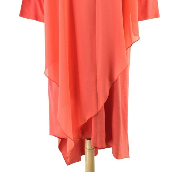 Soft Surroundings Asymmetric Coral Andalou Midi Dress Petite PM Chiffon Front - Picture 5 of 14